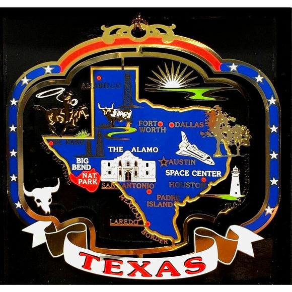 Texas Ornament State Landmarks Cities Large Color Brass - Picture 1 of 6